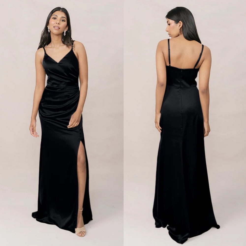 Revelry Rory Satin Ruched Maxi Dress Black Size 4 Bridesmaid Formal Prom Wedding